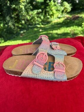 Justice Metallic Silver and Pastel Graphic Slide Sandal